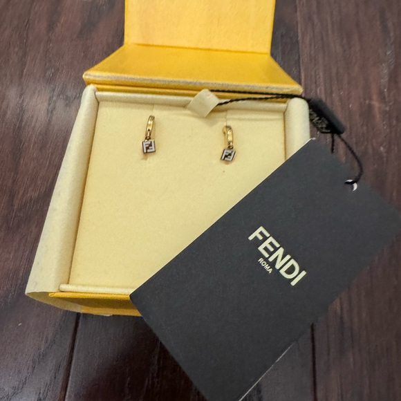 Fendi Gold Earrings with Logo Charm - Picture 4 of 4